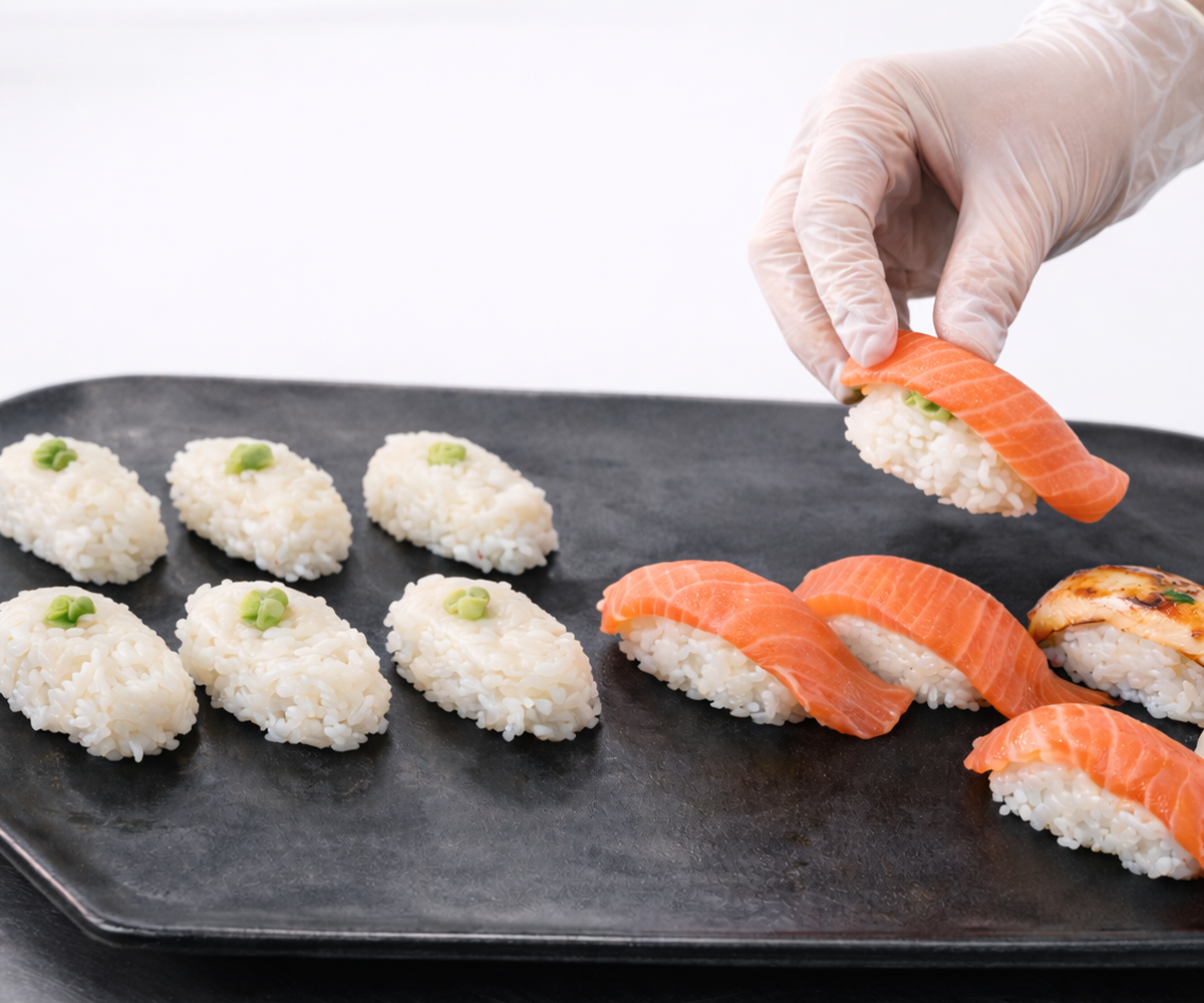 Korean gimbap rolls prepared using an automatic gimbap machine | 김밥 자동 기계