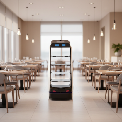 Autonomous food delivery robot enhancing customer dining experience in a restaurant